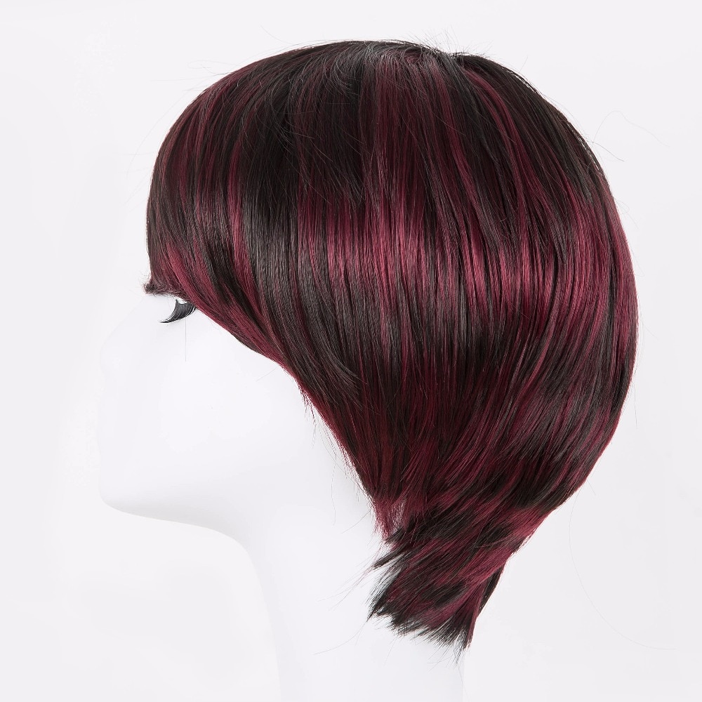 Black And Burgundy Wig Fei Show Synthetic Short Wavy Hair Heat Resistant Fiber Male Female 