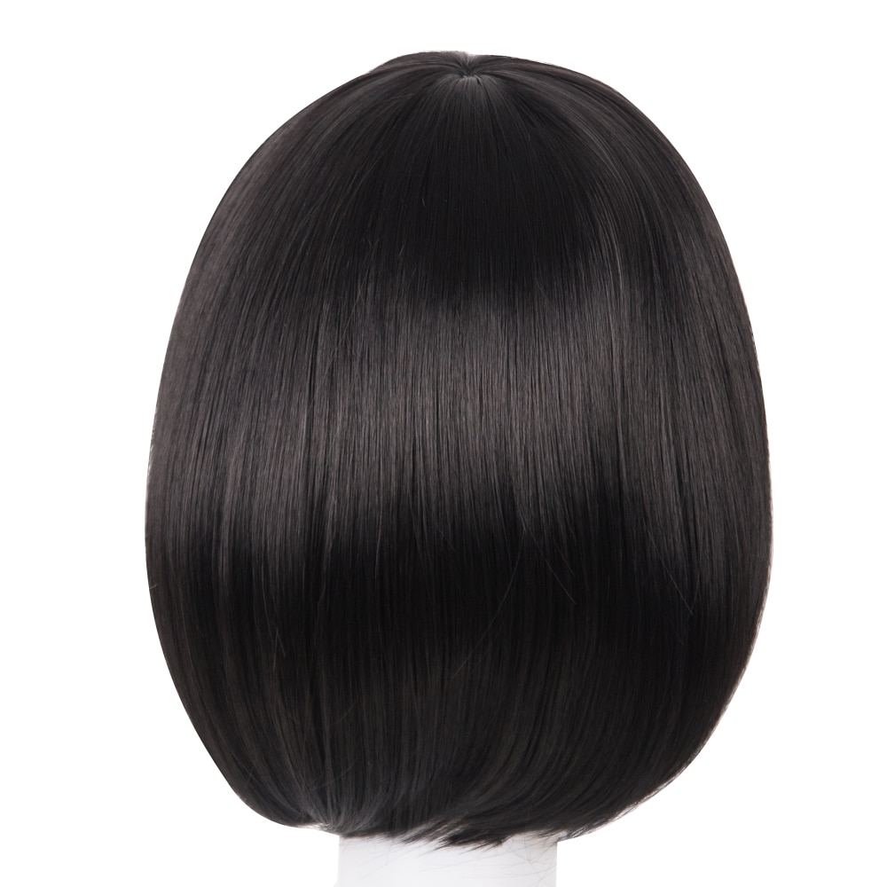 Short Hair Fei Show Synthetic Heat Resistant Fiber Black Bob Wig With Flat Bangs Modern Show 